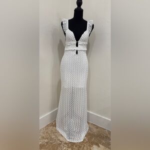 Commense Elegant White Lace Backless Dress